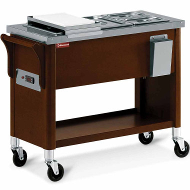 DIAMOND - Chariot en bois - bac bain marie 3x GN 1/2 wengé