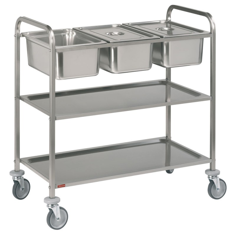 DIAMOND - Chariot de service inox - 3x GN 1/1 + 2 niveaux