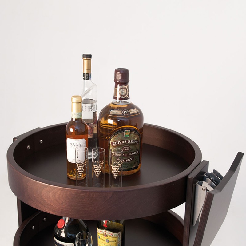 DIAMOND - Chariot rond pour bouteilles - 3 niveaux bois wengé