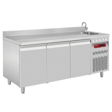 DIAMOND -Table frigorifique murale ventilée GN1/1+ évier