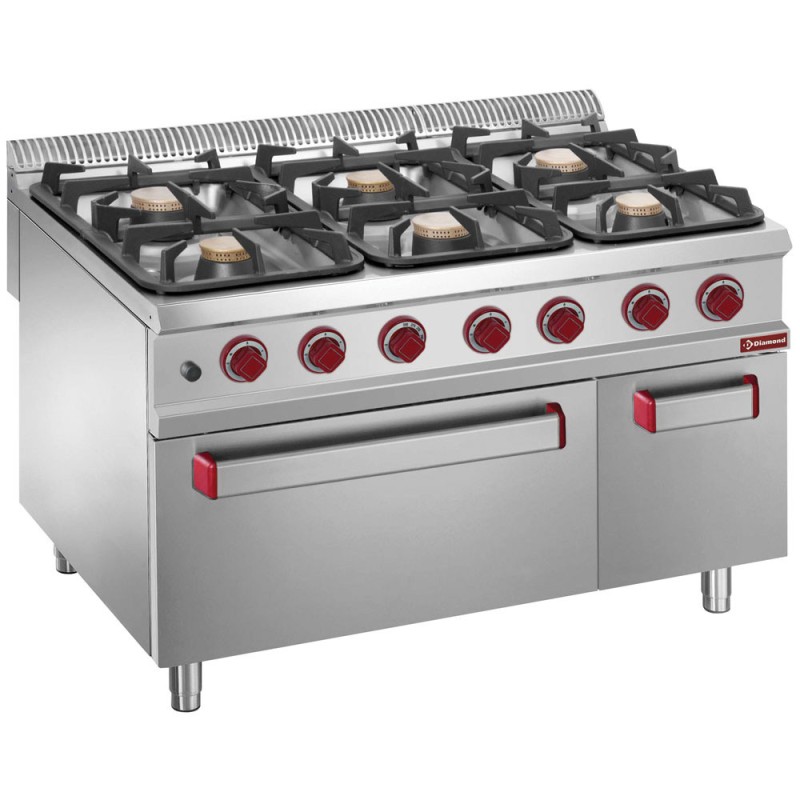 DIAMOND - Fourneau 6 feux sur four gaz- GN 2/1- armoire