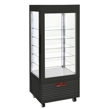 DIAMOND - Vitrine 4 faces t° positive - 5 étagères en verre - ventilée -  480 litres noire