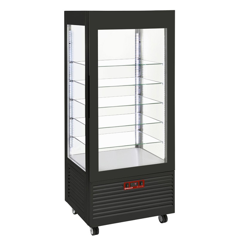 DIAMOND - Vitrine 4 faces t° positive - 5 étagères en verre - ventilée -  480 litres noire