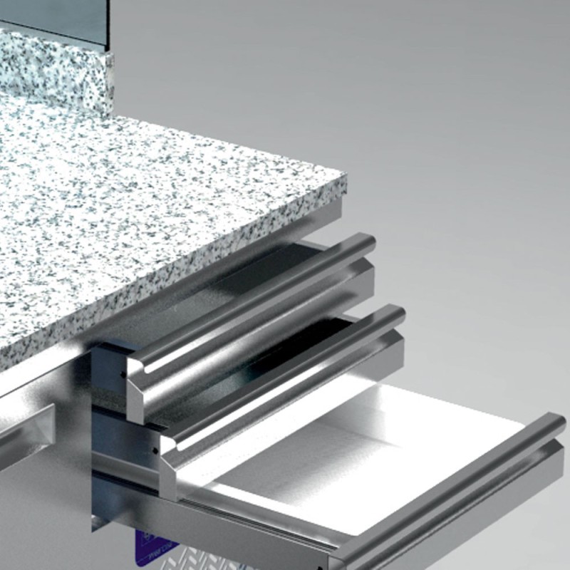 DIAMOND - Table frigo pizzeria - 3 portes en 600x400 - 3 tiroirs neutres en 600x400 - structure réfrigérée 8x GN1/4