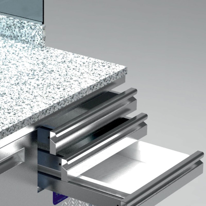 DIAMOND - Table frigo pizza 2 portes en 600x400 - 3 tiroirs neutres en 600x400 - structure réfrigérée 6x GN 1/4