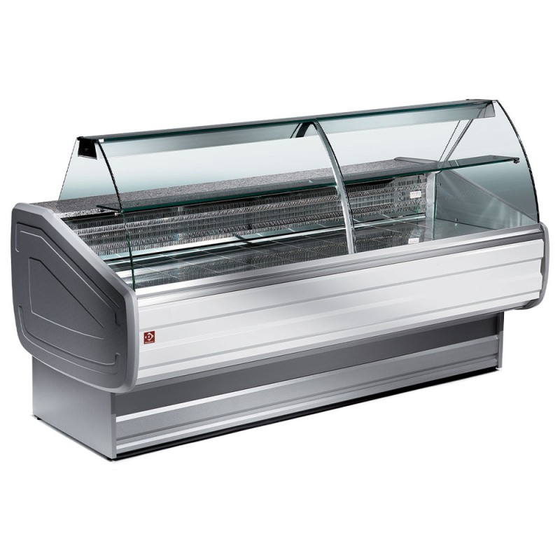 DIAMOND - Comptoir vitrine réfrigéré à vitre bombée, ventilé, avec réserve