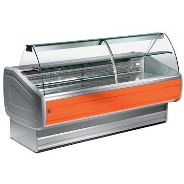 DIAMOND - Comptoir vitrine réfrigéré à vitre bombée, ventilé, avec réserve