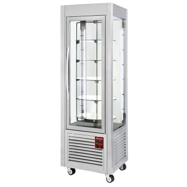 DIAMOND - Vitrine panoramique 5 plateaux tournants 360L inox