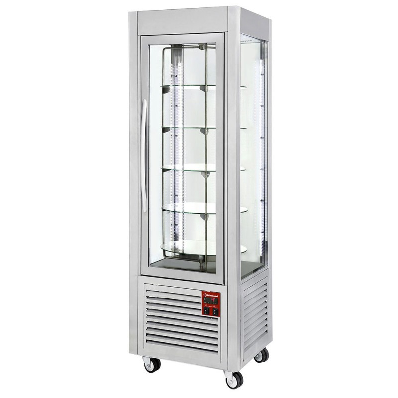 DIAMOND - Vitrine panoramique 5 plateaux tournants 360L inox