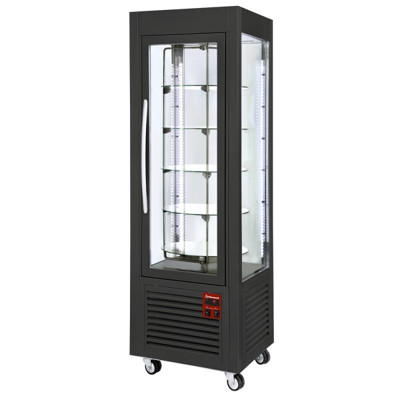 DIAMOND - Vitrine panoramique 5 plateaux tournants 360L - roues