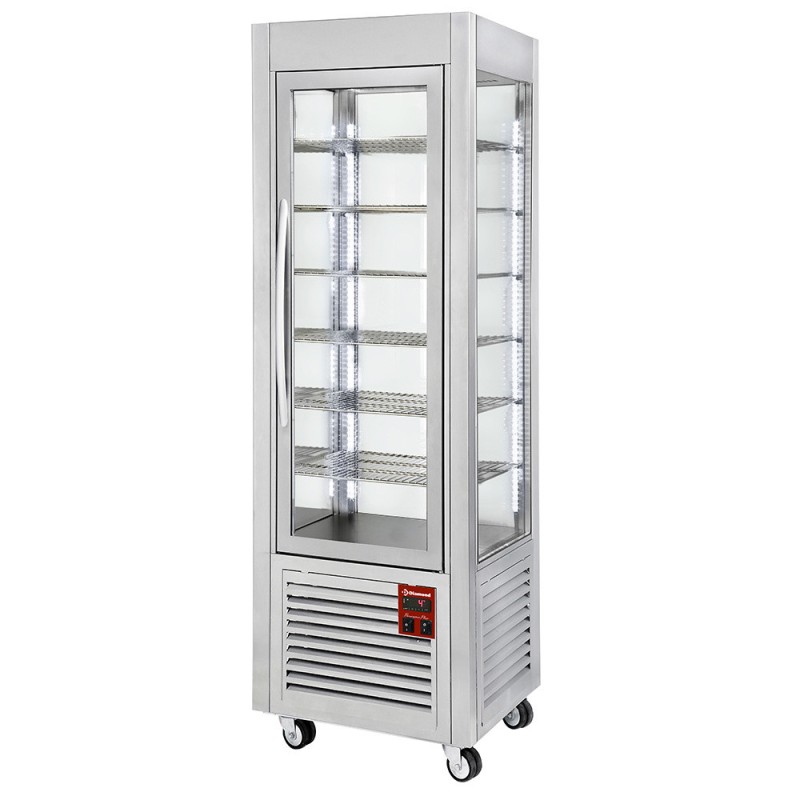 DIAMOND - Vitrine panoramique 5 niveaux 360L inox - roues